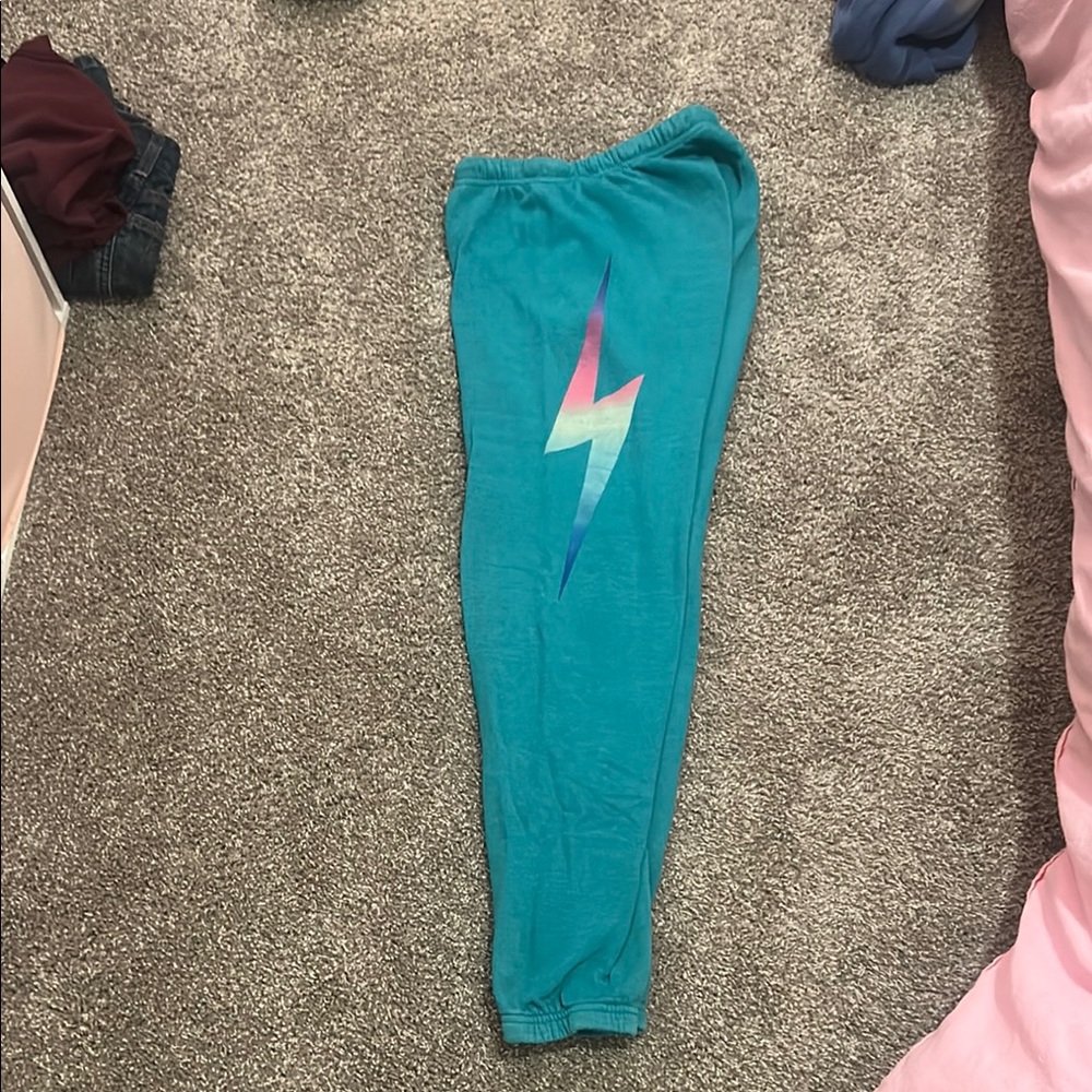Aviator Nation Blue Joggers with Multicolor Lightning Bolt